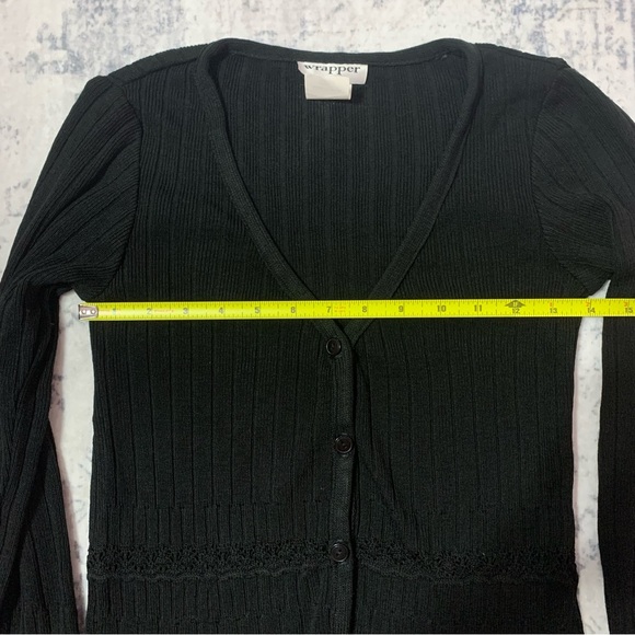 VTG Y2K Wrapper Black Cardigan Sweater Top S - Picture 7 of 10